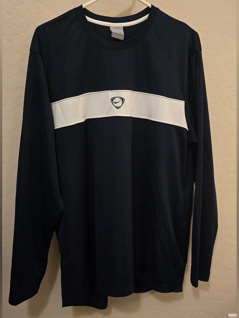 Vintage Y2K-era Nike Soccer/Football Training Long Sleeve Jersey, Blue White, Lg